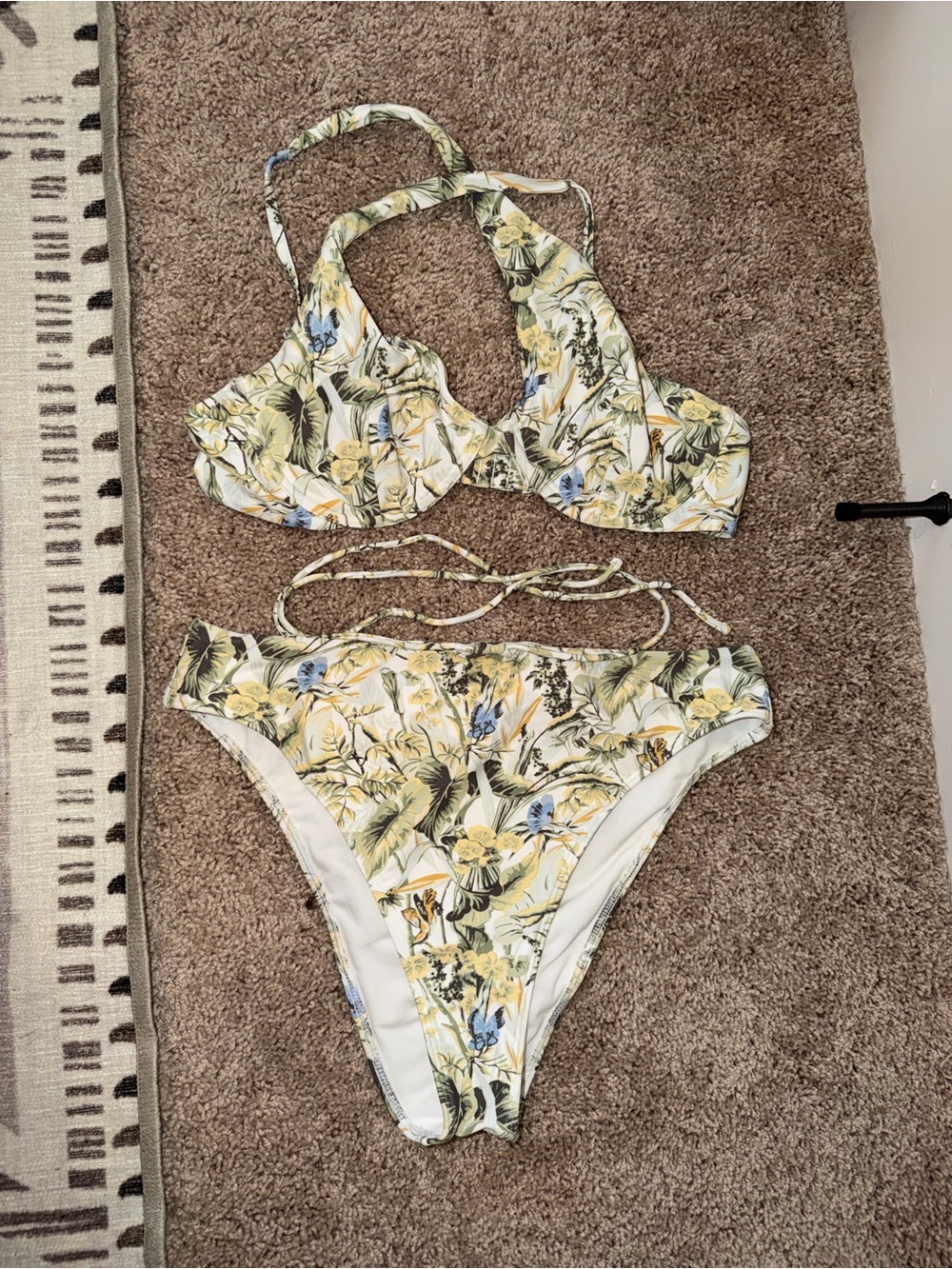 Abercrombie Floral Halter One-Piece Swimsuit in Yellow & Green - Picture 1 of 3